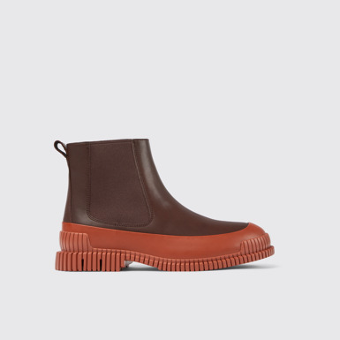 Side view of Pix Red and brown leather Chelsea boots for men