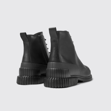 Back view of Pix Black Leather Mid Boots for Men.