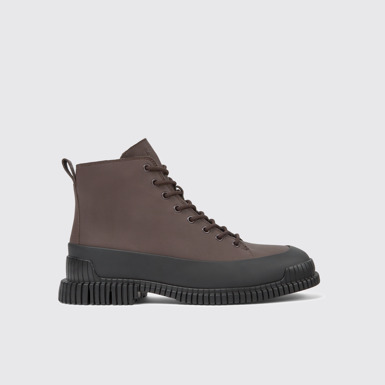 Side view of Pix Brown and black leather lace-up boots for men