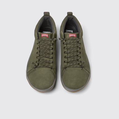 Overhead view of Peu Pista Green nubuck shoes for men