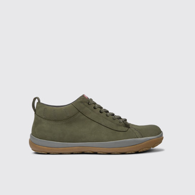 Side view of Peu Pista Green nubuck shoes for men