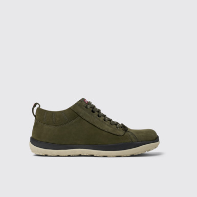 Side view of Peu Pista Green nubuck shoes for men
