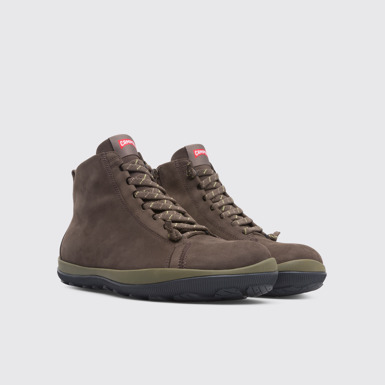 Front view of Peu Pista Brown Gray Ankle Boots for Men