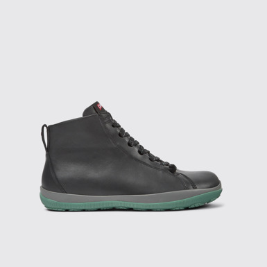 Side view of Peu Pista Black leather ankle boots for men