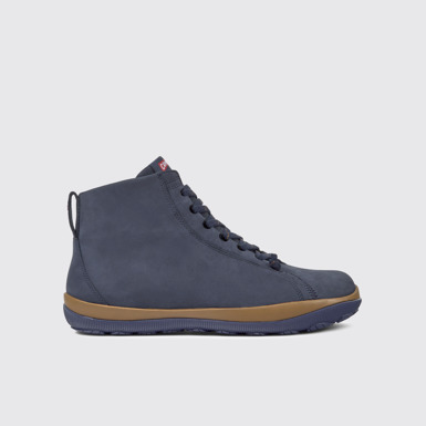 Side view of Peu Pista Blue nubuck ankle boots for men
