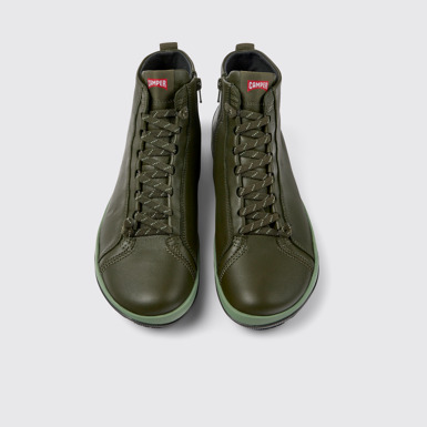 Overhead view of Peu Pista Green leather ankle boots for men