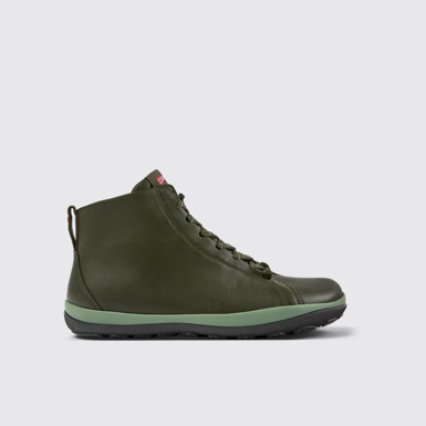 Side view of Peu Pista Green leather ankle boots for men
