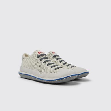 Front view of Beetle White non-dyed leather sneakers for men