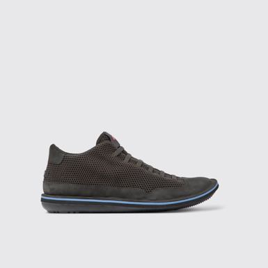 Side view of Beetle Gray textile and nubuck shoes for men