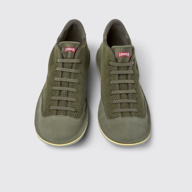 Overhead view of Beetle Green textile and nubuck shoes for men