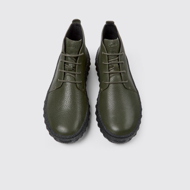 Overhead view of Ground Green-gray leather ankle boots for men