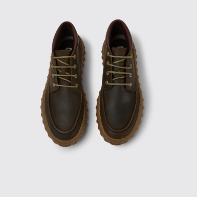 Overhead view of Ground Dark brown waxed suede shoes