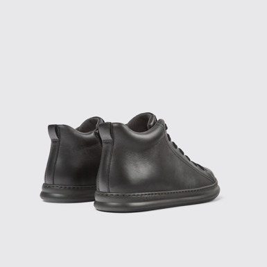 Back view of Runner Black Leather Ankle Boots for Men.