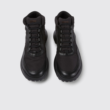 Overhead view of CRCLR Breathable men's black textile ankle boots