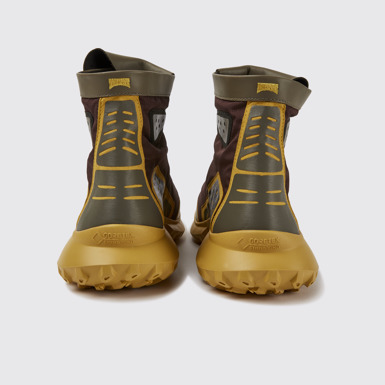 Back view of CRCLR Breathable men's brown and yello ankle boots
