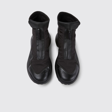 Overhead view of CRCLR Breathable men's black textile ankle boots