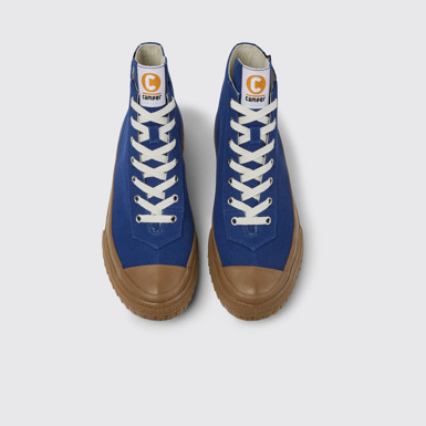 Overhead view of Camaleon Blue recycled cotton sneakers for men