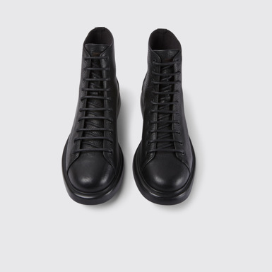 Overhead view of Poligono Black leather ankle boots for men