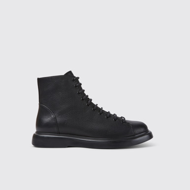 Side view of Poligono Black leather ankle boots for men