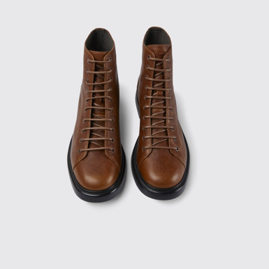 Overhead view of Poligono Brown leather ankle boots for men