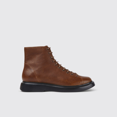 Side view of Poligono Brown leather ankle boots for men