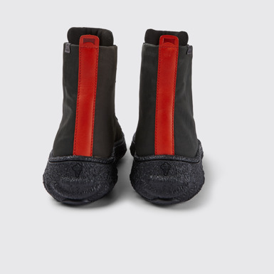 Back view of Ground Grey recycled textile and leather ankle boots