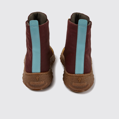 Back view of Ground Burgundy and yellow ankle boots