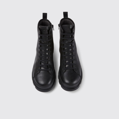 Overhead view of Brutus Black leather lace-up boots