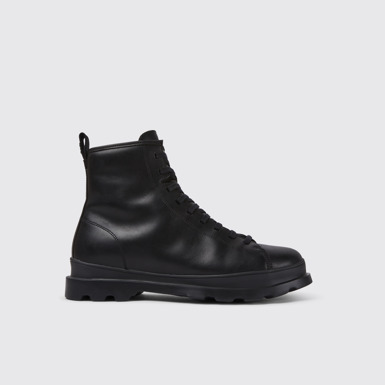 Side view of Brutus Black leather lace-up boots