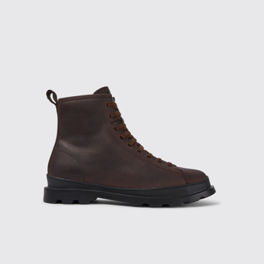 Side view of Brutus Brown leather lace-up boots