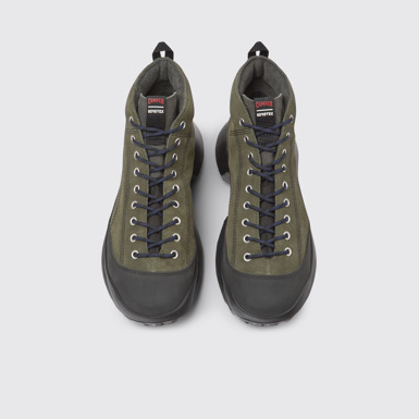 Overhead view of CRCLR Green nubuck and textile ankle boots for men