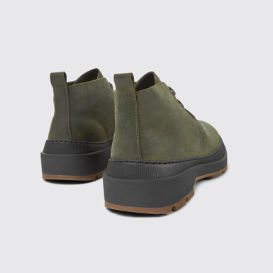 Back view of Brutus Trek Dark green nubuck ankle boots for men
