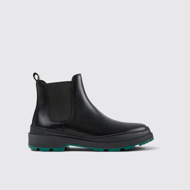 Side view of Brutus Trek Black leather ankle boots for men