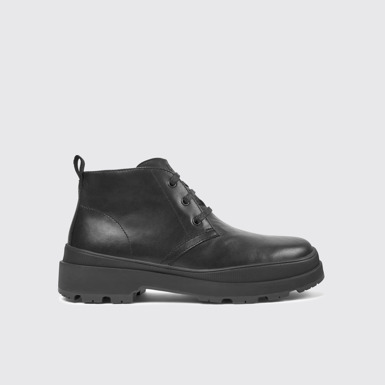 Side view of Brutus Trek Black leather ankle boots for men