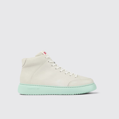 Side view of Runner K21 White Leather Sneaker Bootie for Men