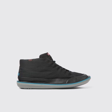 Side view of Beetle PrimaLoft® Black textile and nubuck ankle boots for men