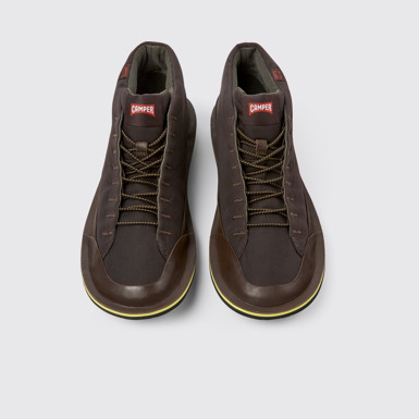 Overhead view of Beetle PrimaLoft® Dark brown textile and nubuck ankle boots for men