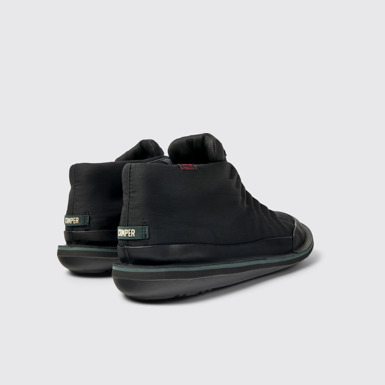 Back view of Beetle PrimaLoft® Black textile and leather ankle boots for men