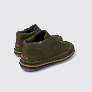 Back view of Beetle Green Textile and Nubuck Ankle Boots for Men.