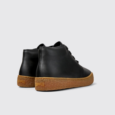 Back view of Peu Terreno Black Leather Desert Boot for Men