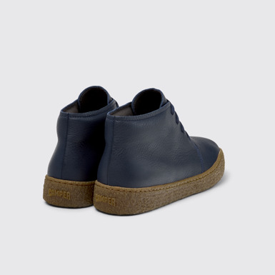 Back view of Peu Terreno Blue Leather Ankle Boots for Men.