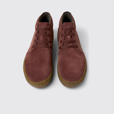 Overhead view of Peu Terreno Burgundy Suede Ankle Boots for Men.