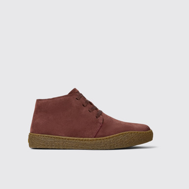Side view of Peu Terreno Burgundy Suede Ankle Boots for Men.