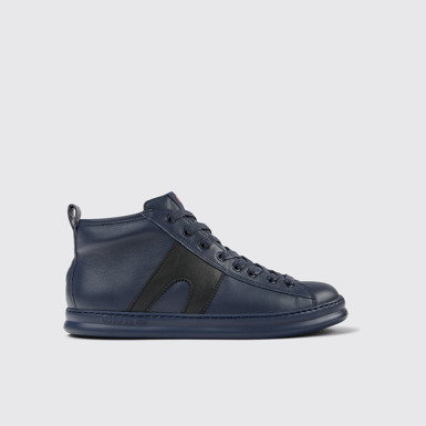 Side view of Runner Blue leather sneakers for men