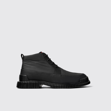Side view of Pix Black recycled leather lace-up boots for men
