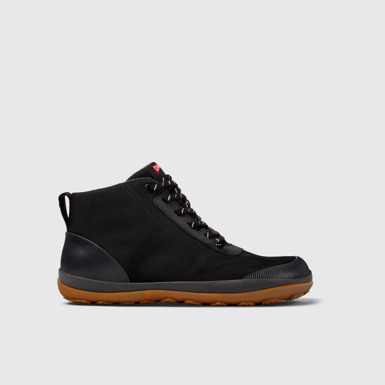 Side view of Peu Pista Black textile ankle boots for men