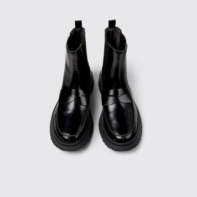 Overhead view of Walden Black Leather Mid Boots for Men.