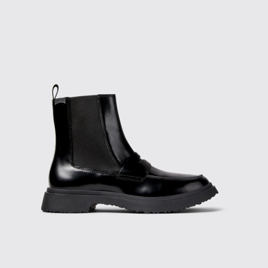Side view of Walden Black Leather Mid Boots for Men.