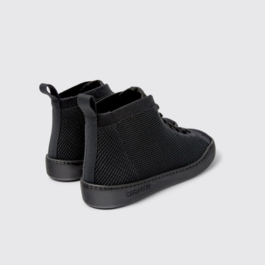 Back view of Peu Touring Black one-piece knit sneakers for men