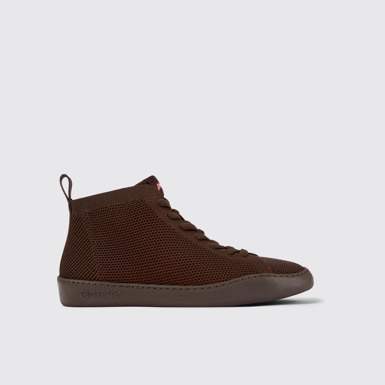 Side view of Peu Touring Burgundy one-piece knit sneakers for men